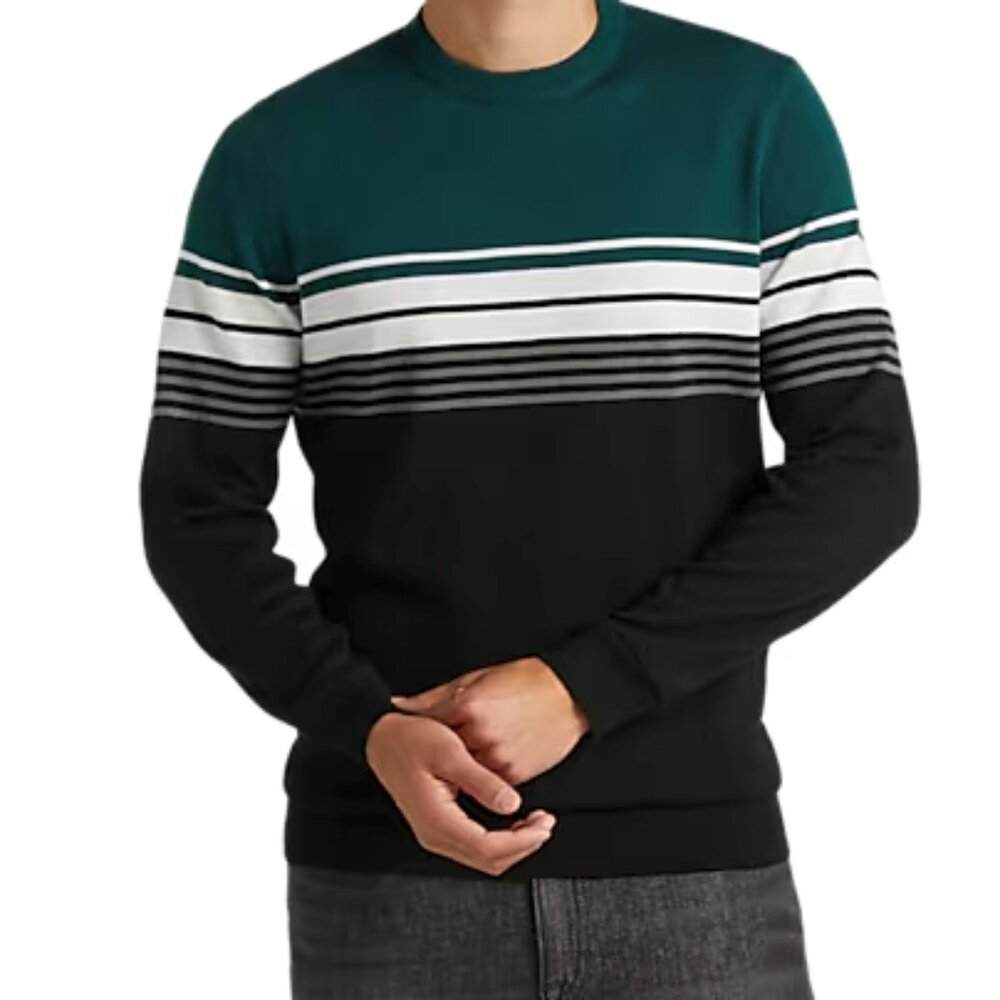Michael Strahan Modern Fit Stripe Crewneck Sweater  - size: XL colour: green